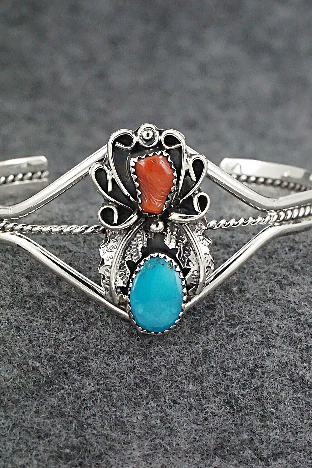 Turquoise, Coral & Sterling Silver Bracelet - Harry B. Yazzie
