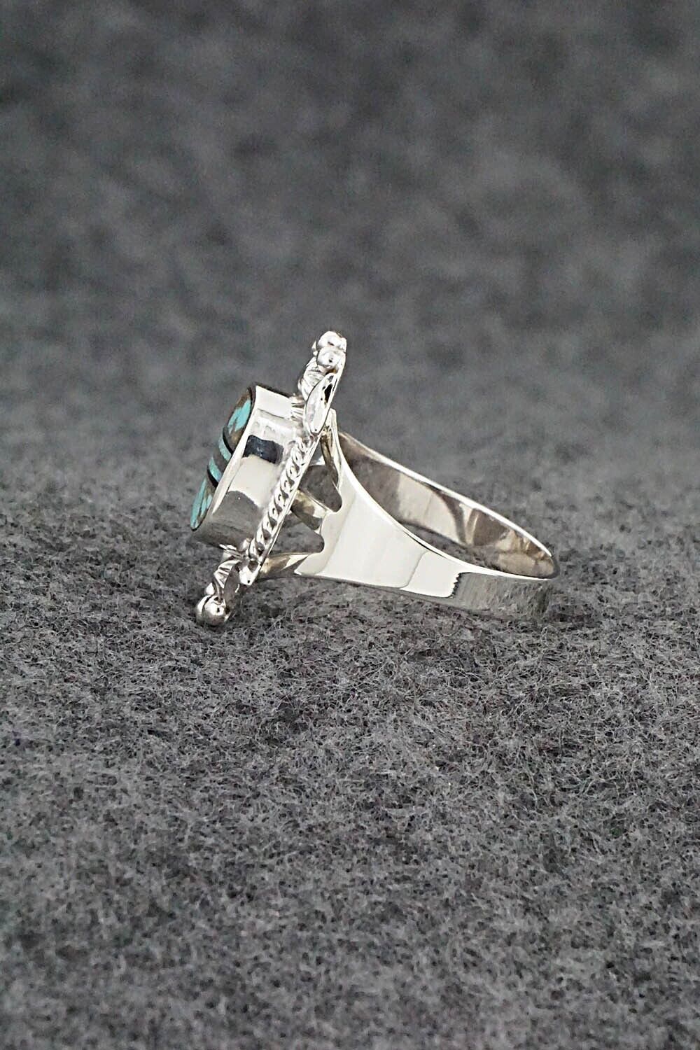 Turquoise, Opalite & Sterling Silver Inlay Ring - James Manygoats - Size 7.5