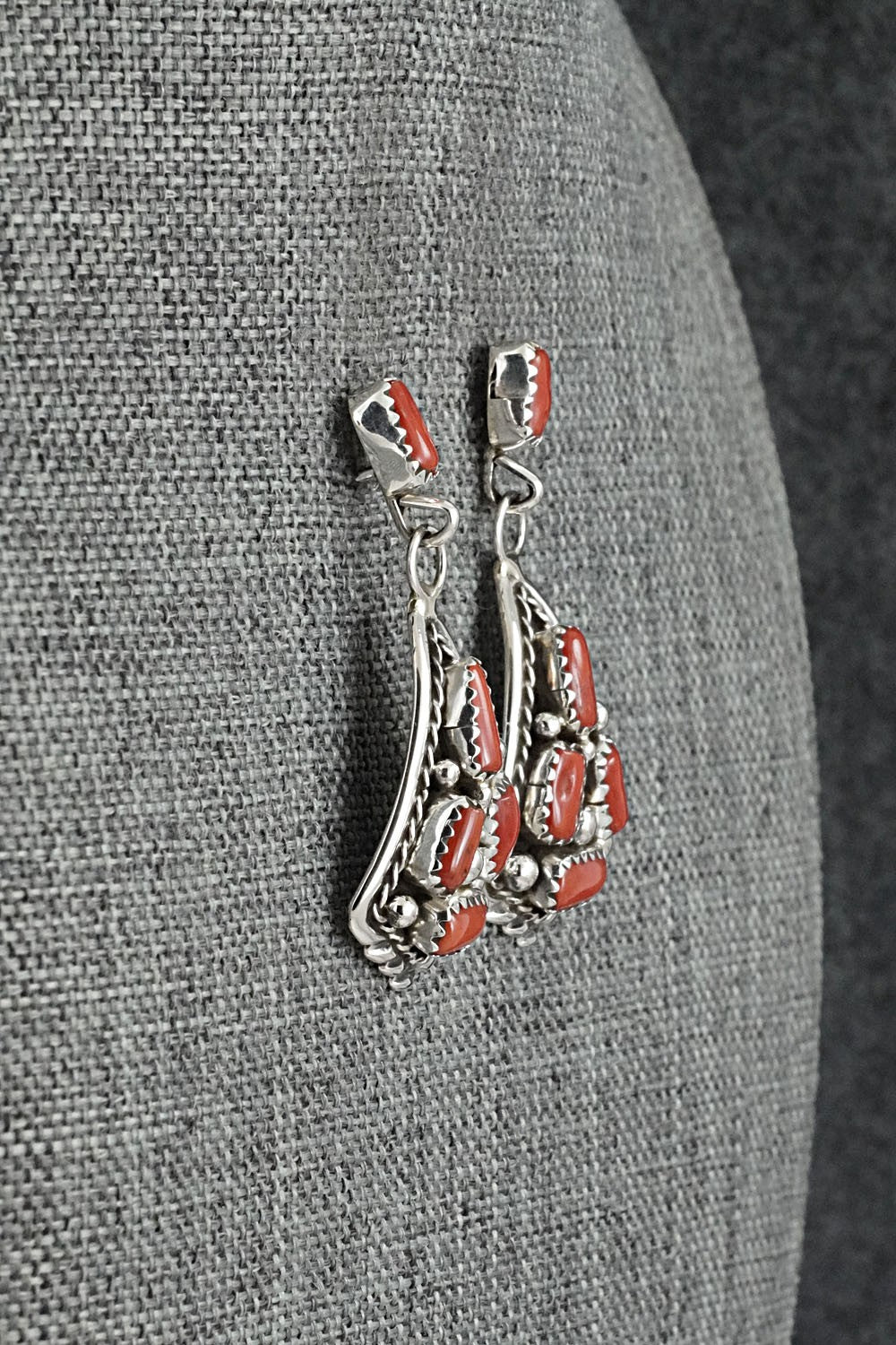 Coral & Sterling Silver Earrings - Melvin Chee