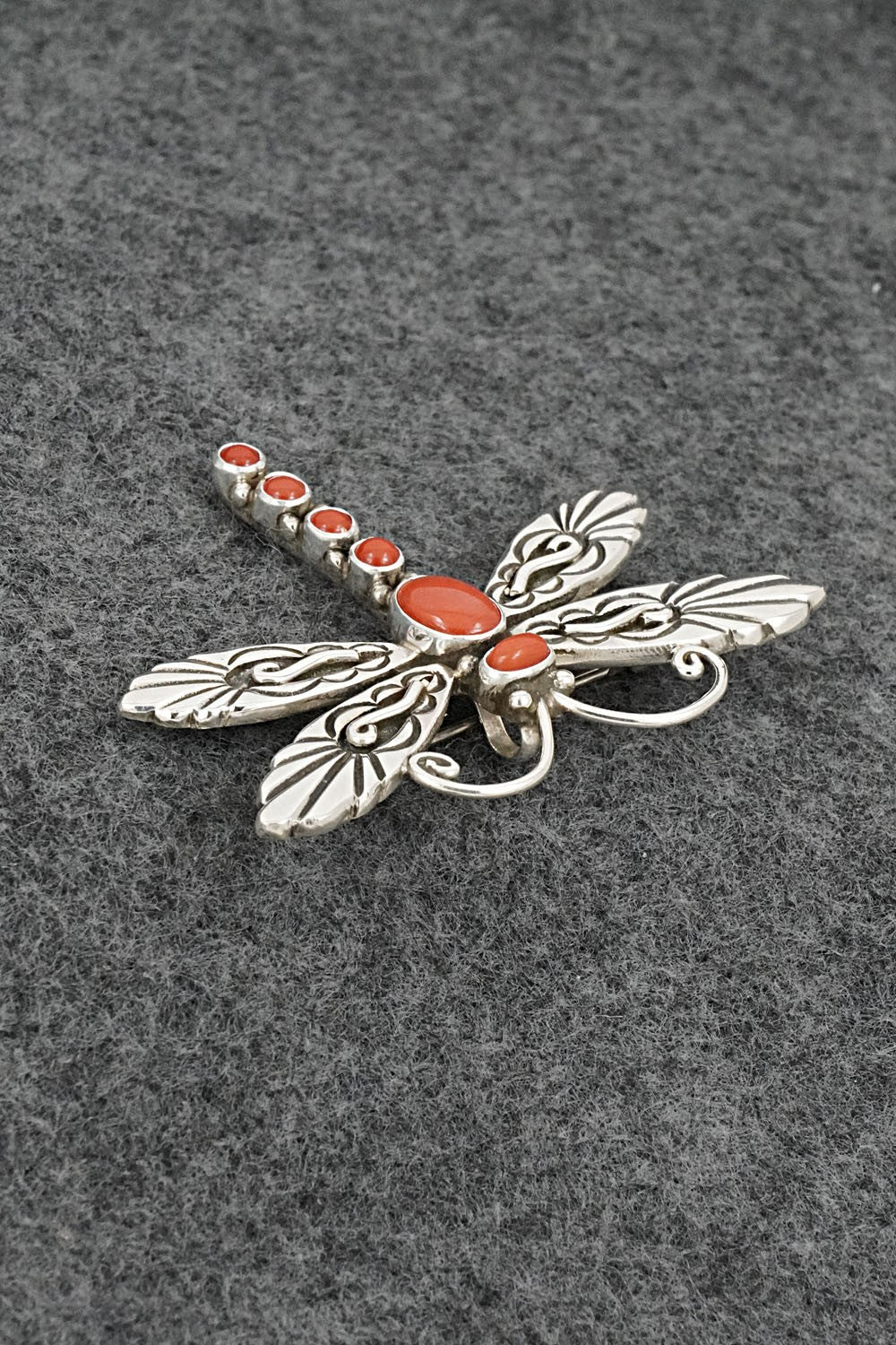 Coral & Sterling Silver Pendant/Pin - Lee Charlie