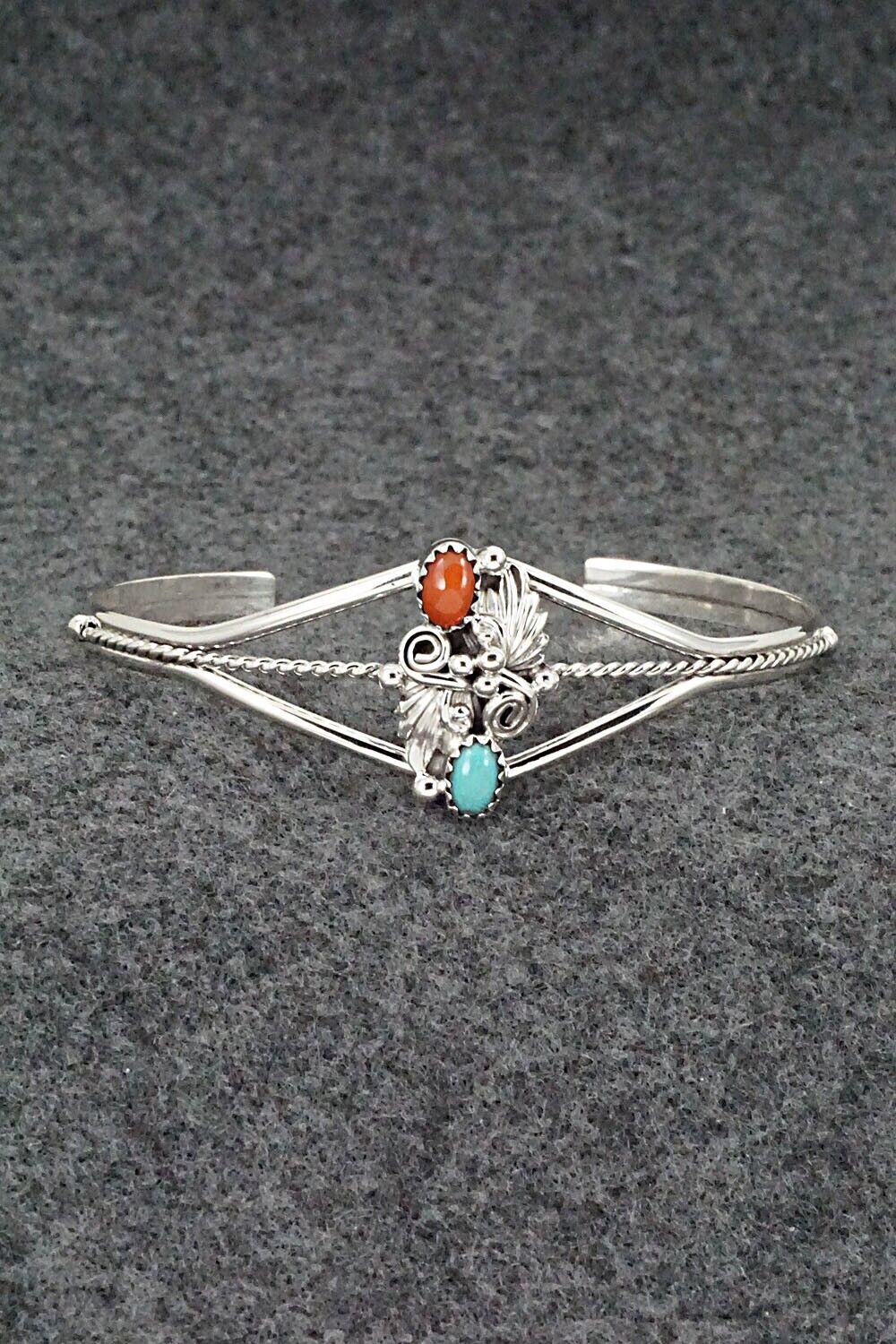 Turquoise, Coral & Sterling Silver Bracelet - William Begay