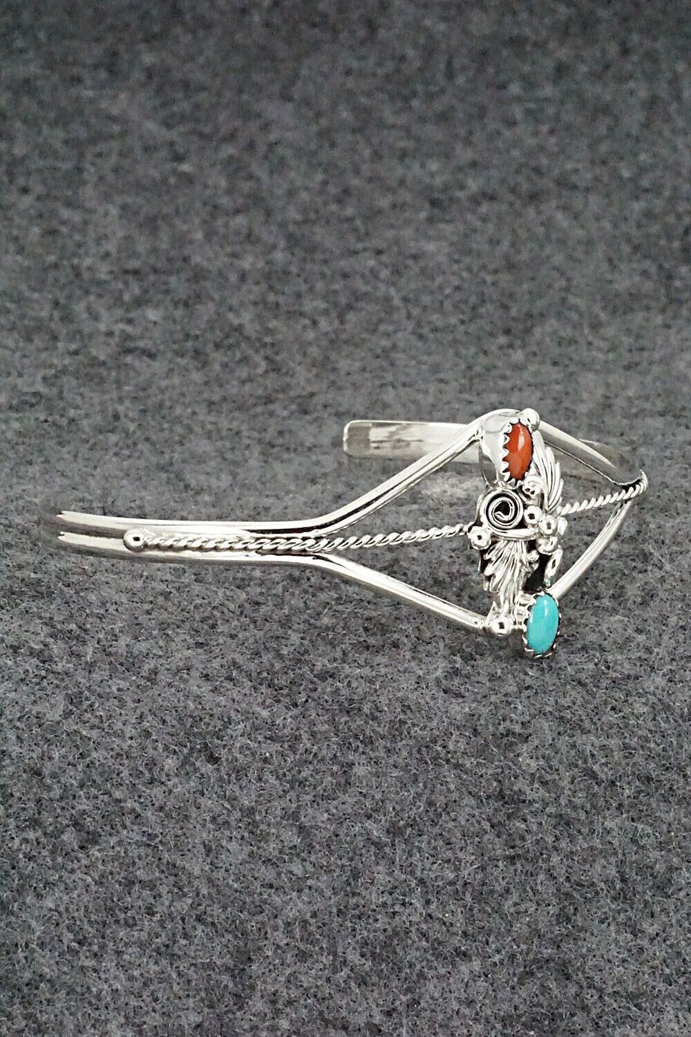 Turquoise, Coral & Sterling Silver Bracelet - William Begay