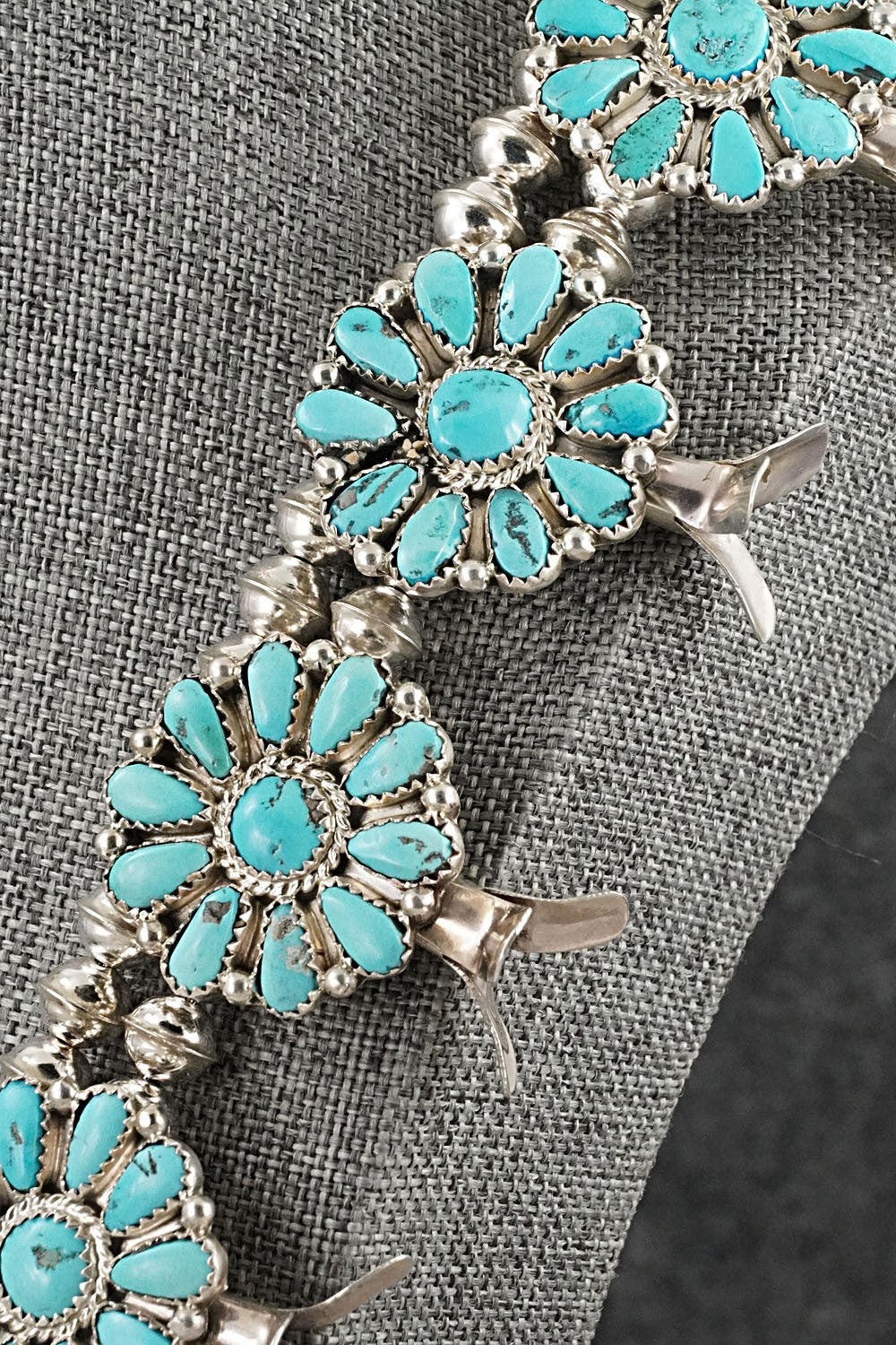 Turquoise & Sterling Silver Squash Blossom Set - Justina Wilson