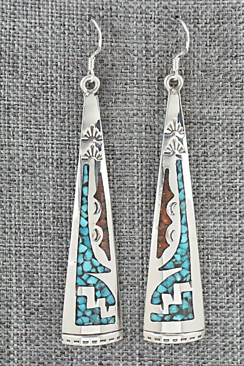 Turquoise, Coral & Sterling Silver Earrings - Jolene Yazzie