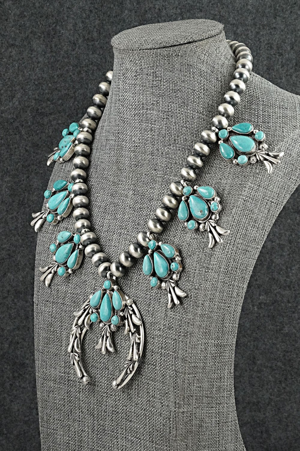 Turquoise & Sterling Silver Squash Blossom Necklace - Bobby Platero