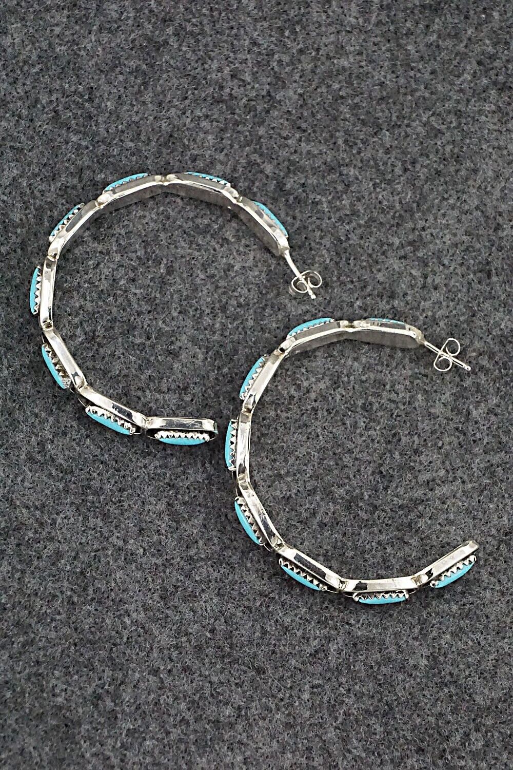 Turquoise & Sterling Silver Hoop Earrings - Francine Peyketewa
