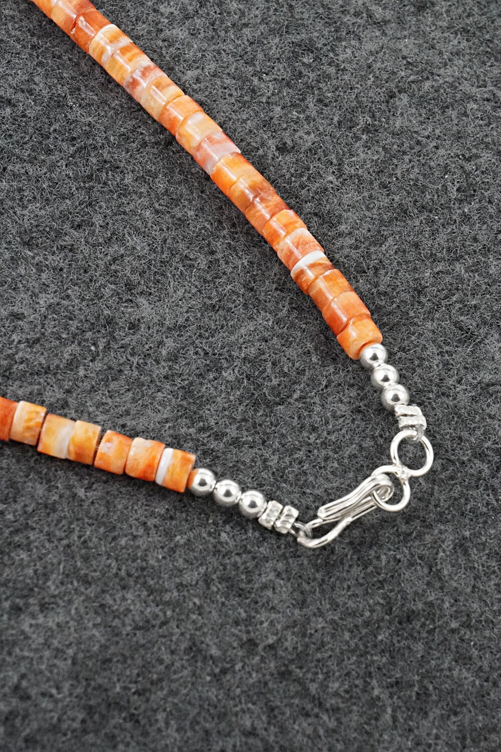 Spiny Oyster & Sterling Silver Necklace 18" - Doreen Jake