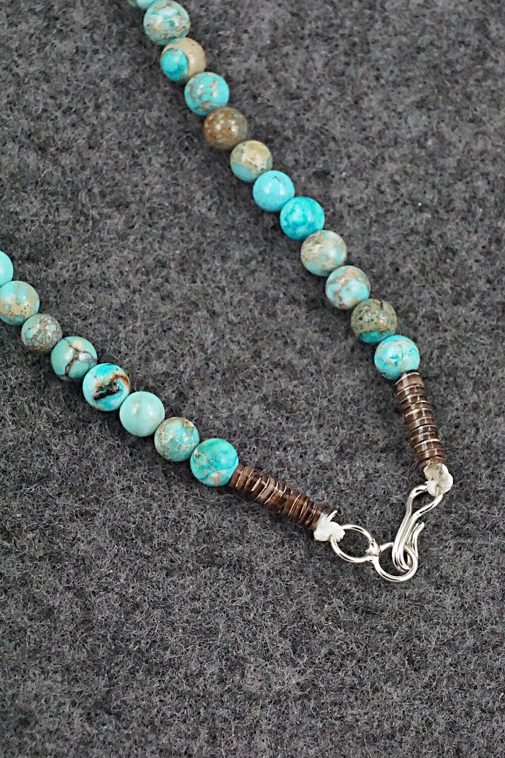 Turquoise, Shell & Sterling Silver Necklace 24" - Ramona Calavaza