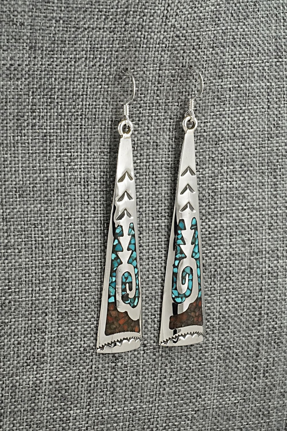 Turquoise, Coral Chip & Sterling Silver Earrings - Joleen Yazzie