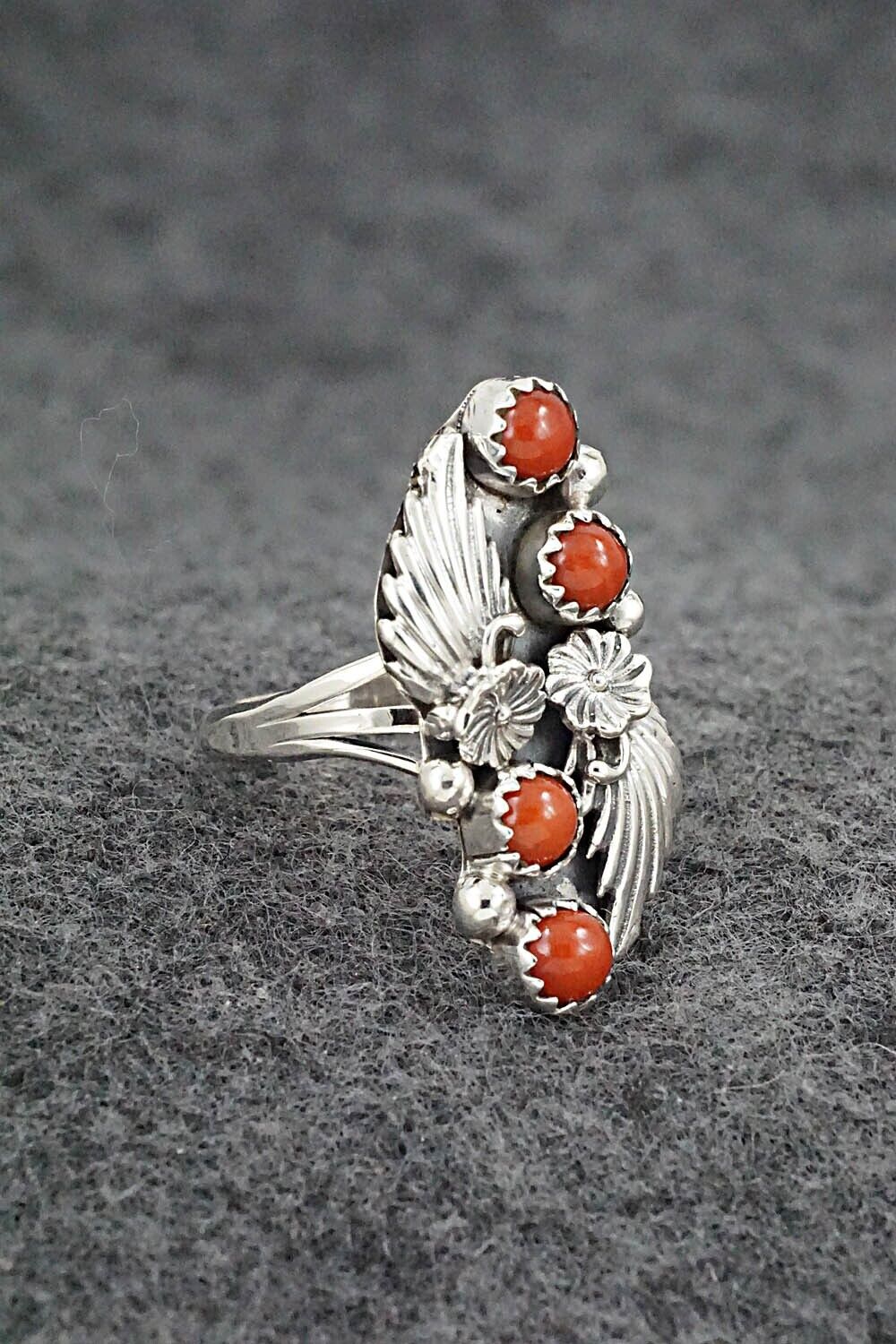 Coral & Sterling Silver Ring - Alice Rose Saunders - Size 7