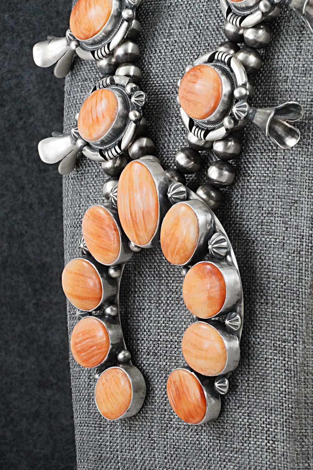 Spiny Oyster & Sterling Silver Squash Blossom Set - Paul Livingston