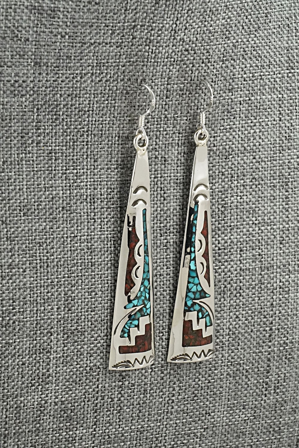 Turquoise, Coral Chip & Sterling Silver Earrings - Joleen Yazzie