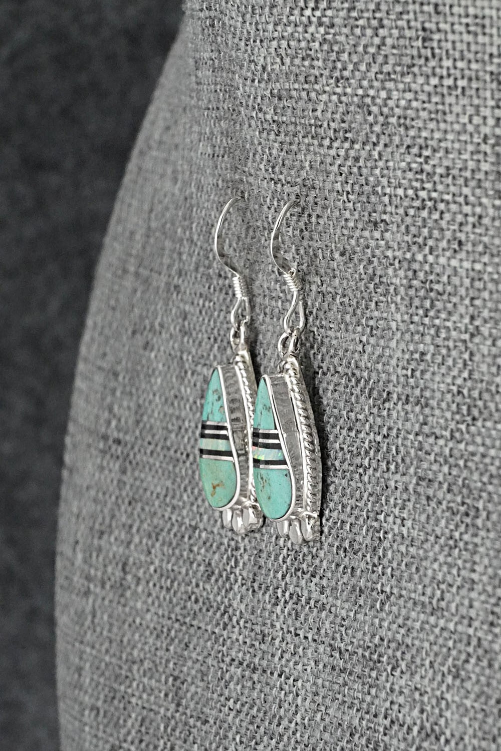 Turquoise, Opalite, Onyx & Sterling Silver Inlay Earrings - James Manygoats