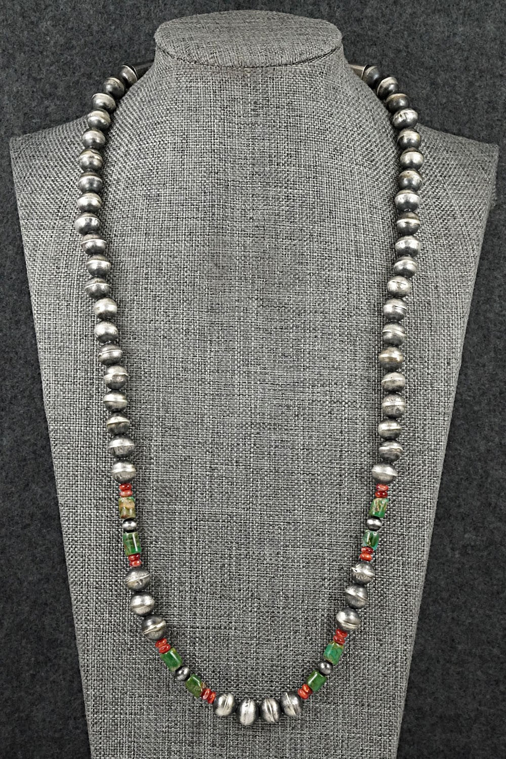 Multi-Stone & Sterling Silver Navajo Pearl Necklace 24" - Vintage