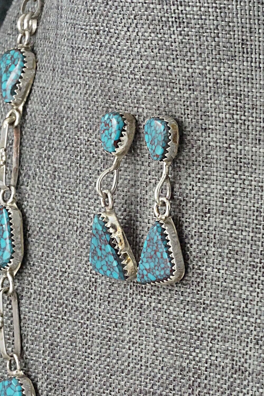 Turquoise & Sterling Silver Necklace and Earrings Set - Vangie Tsabetsaye