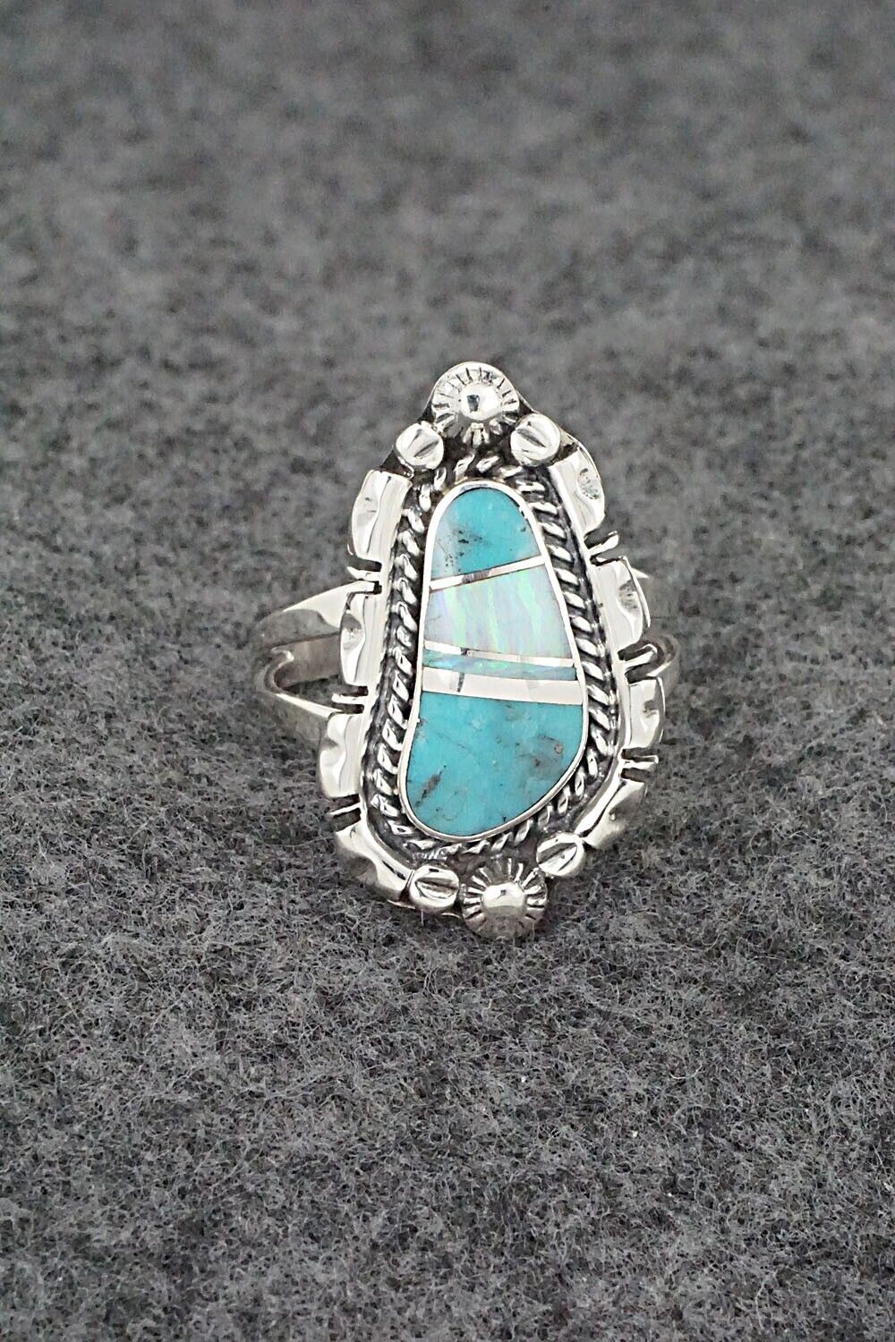 Turquoise, Opalite & Sterling Silver Ring - James Manygoats - Size 8