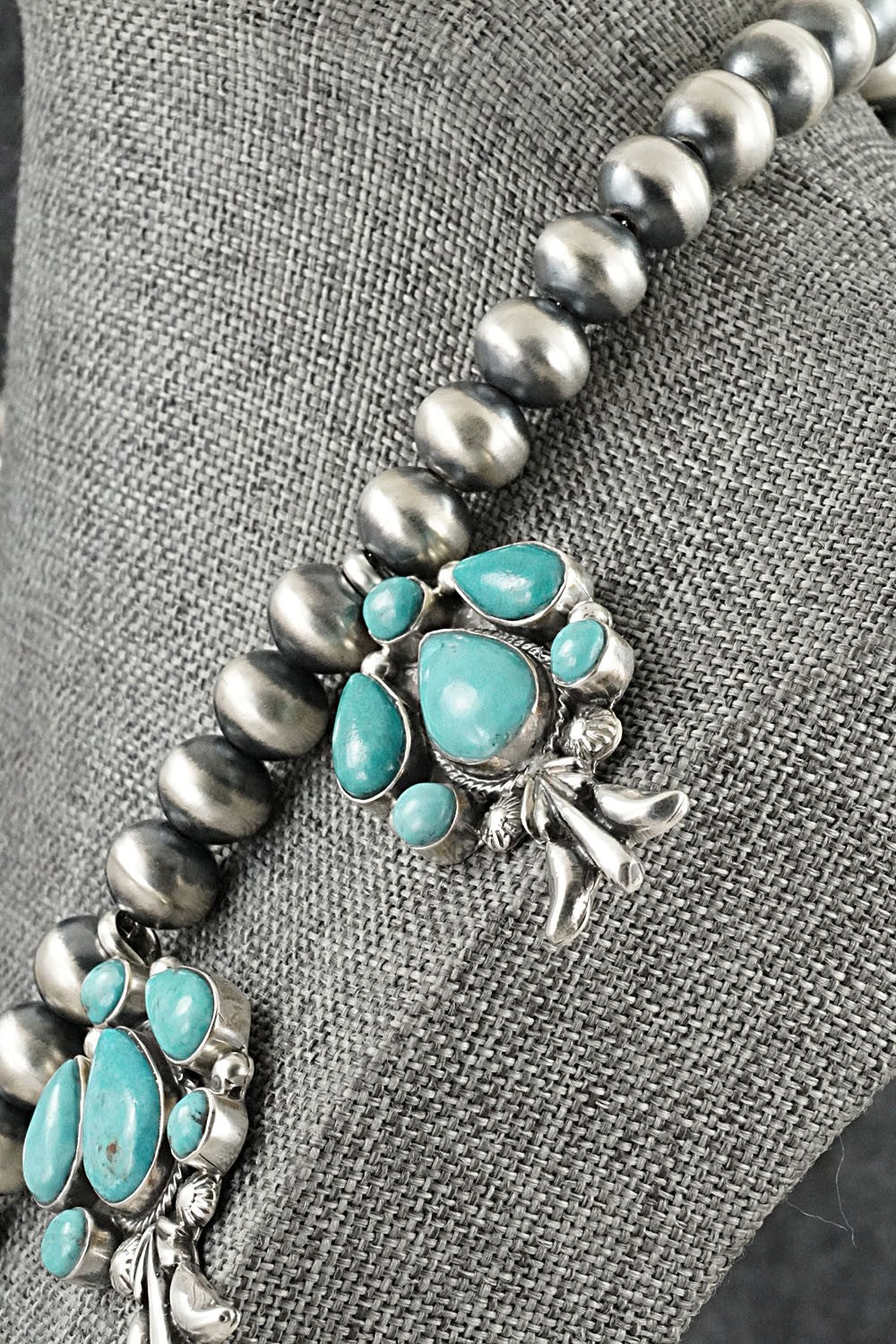 Turquoise & Sterling Silver Squash Blossom Necklace - Bobby Platero