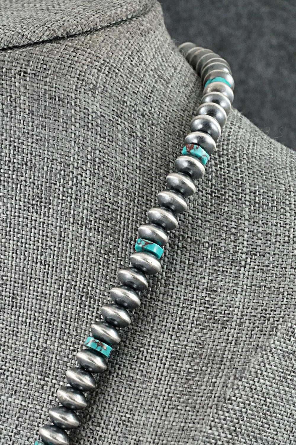 Turquoise & Sterling Silver Navajo Pearl Necklace 18" - Tonisha Haley