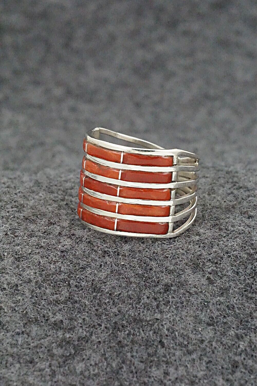 Coral & Sterling Silver Ring - Andrew Enrico - Size 7.5