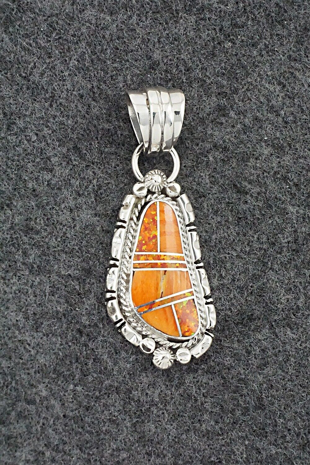 Spiny Oyster, Opalite & Sterling Silver Pendant - James Manygoats