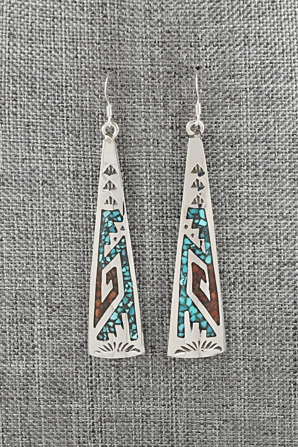 Turquoise, Coral Chip & Sterling Silver Earrings - Joleen Yazzie