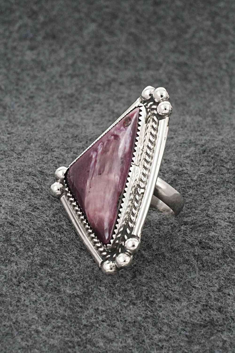 Spiny Oyster & Sterling Silver Ring - Leslie Nez - Size 7 Adj.