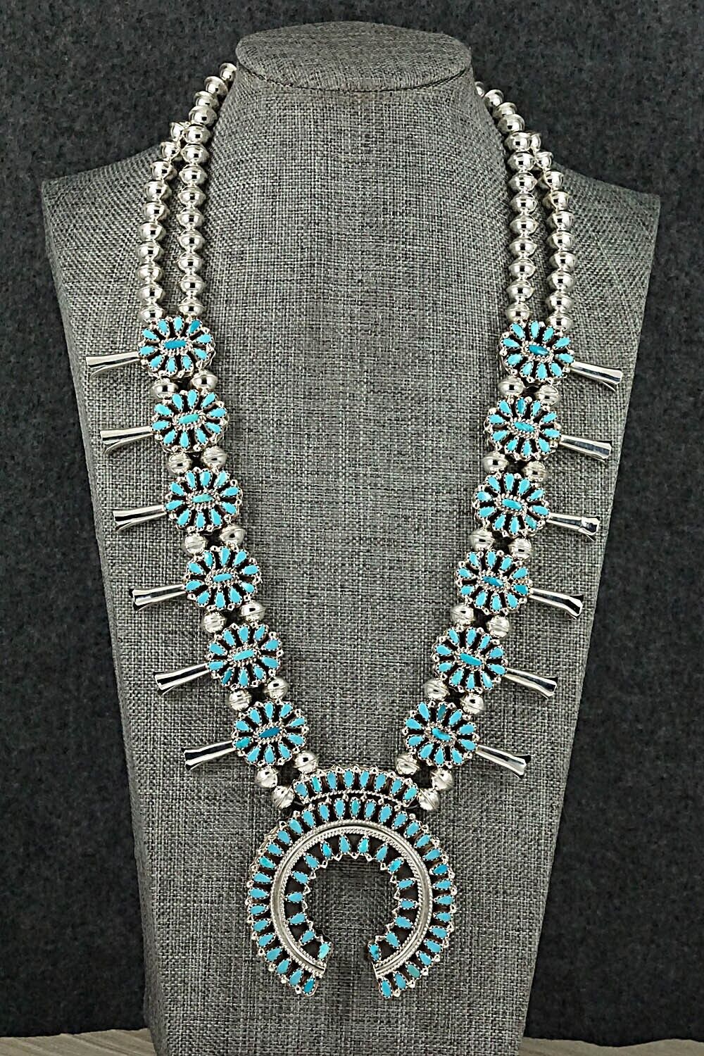 Turquoise, Coral & Sterling Silver Squash Blossom Set - Elton Jones