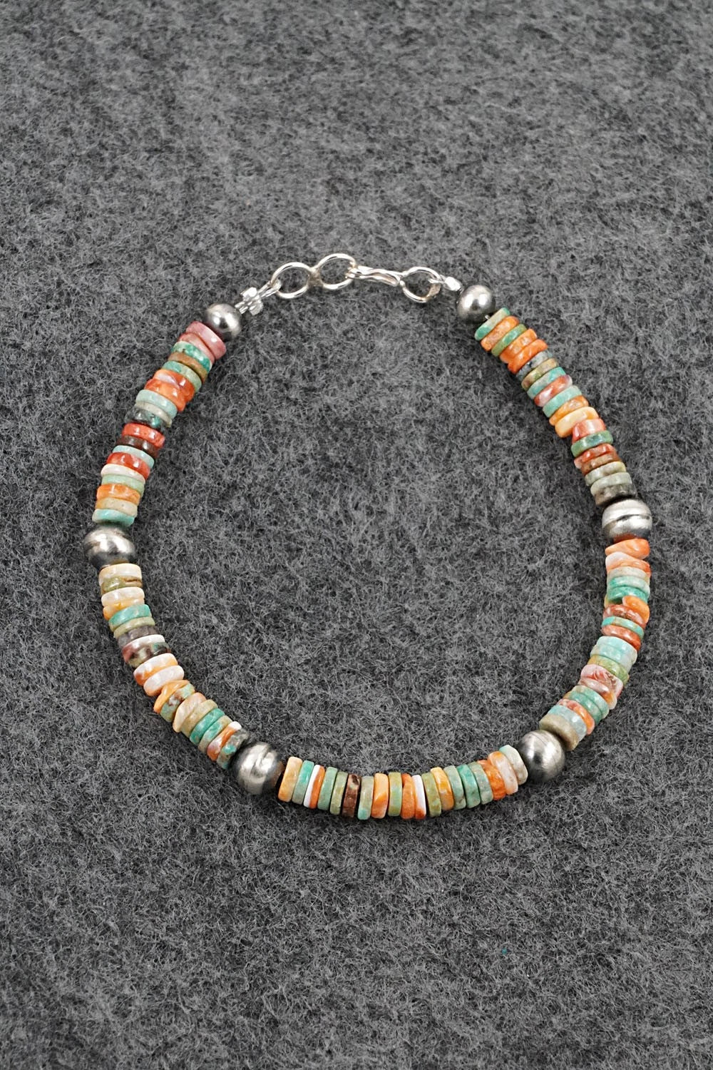 Turquoise, Spiny Oyster & Sterling Silver Bracelet - Doreen Jake