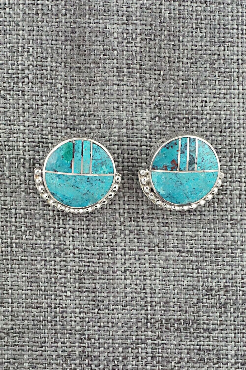 Turquoise & Sterling Silver Inlay Earrings - Curtis Manygoats