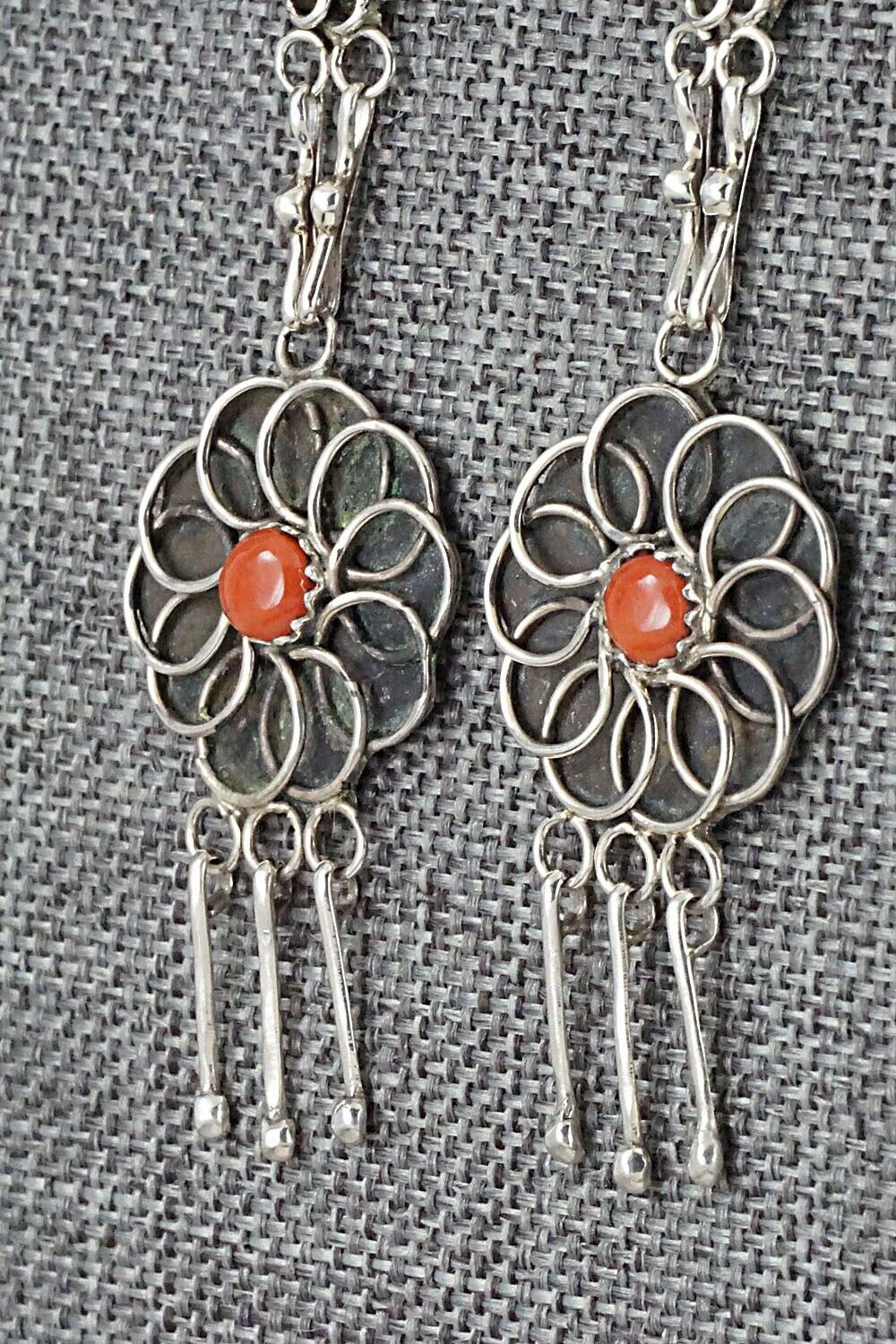Coral & Sterling Silver Earrings - Diana Bellson