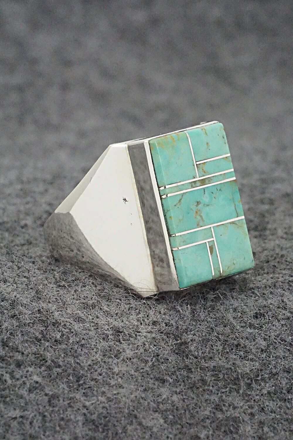 Turquoise & Sterling Silver Inlay Ring - Wilbert Grey - Size 11.5