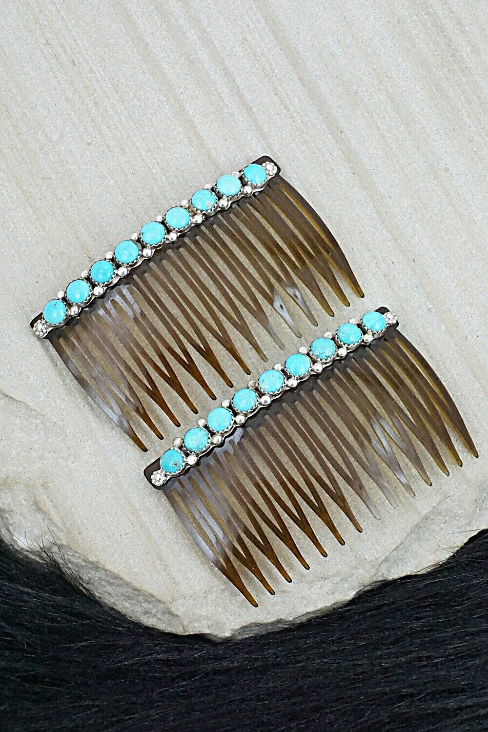 Turquoise & Sterling Silver Hair Combs - Martin Muskett