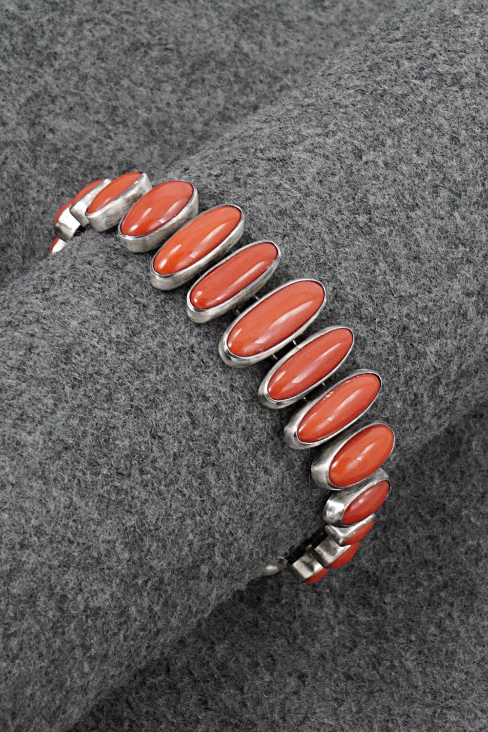 Coral & Sterling Silver Link Bracelet - Loretta Delgarito