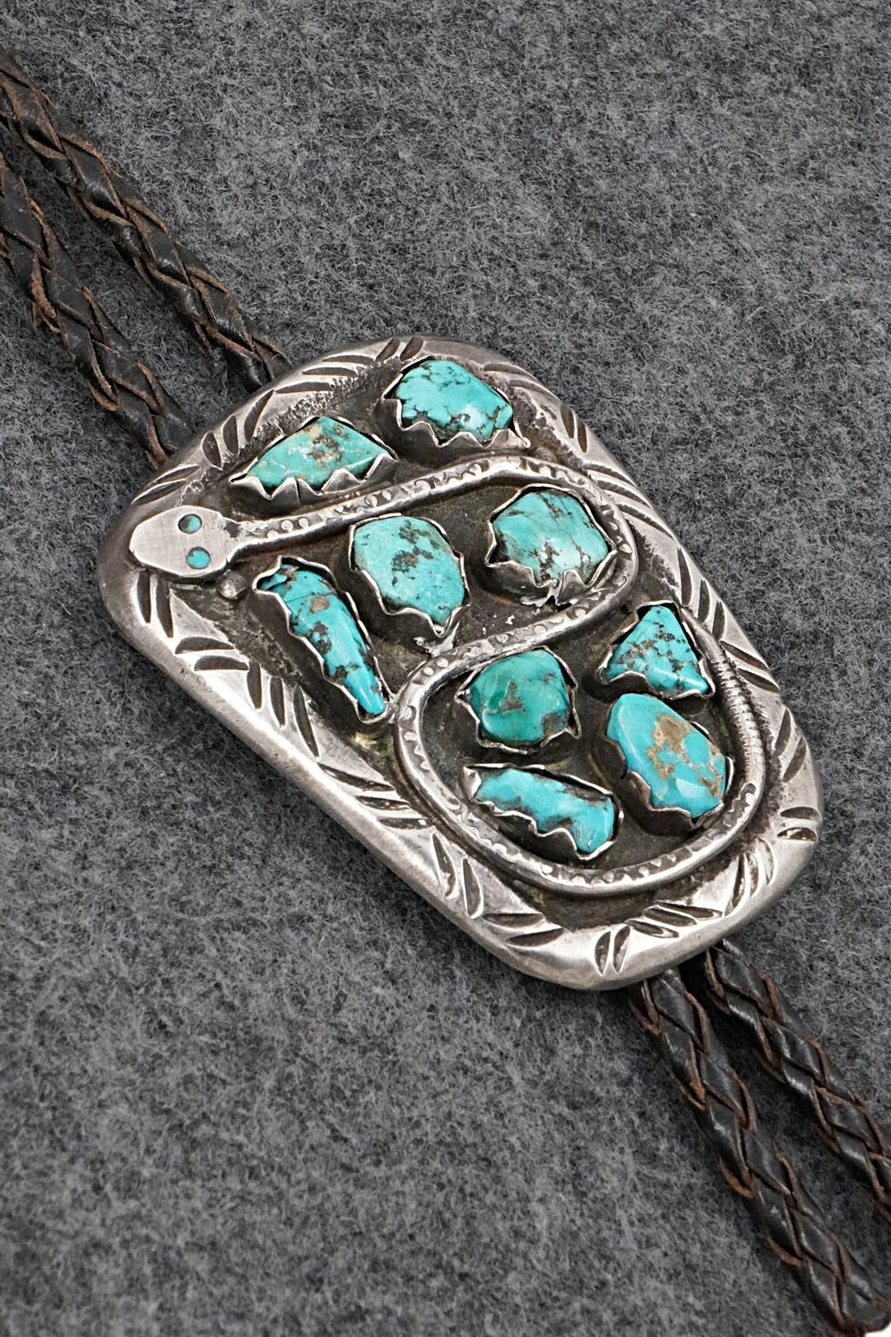 Turquoise & Sterling Silver Vintage Bolo Tie - Effie Calavaza