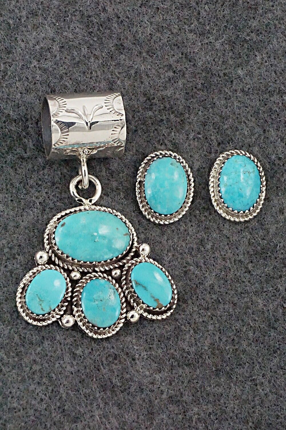 Turquoise & Sterling Silver Pendant and Earrings Set - Ernest Hawthorne
