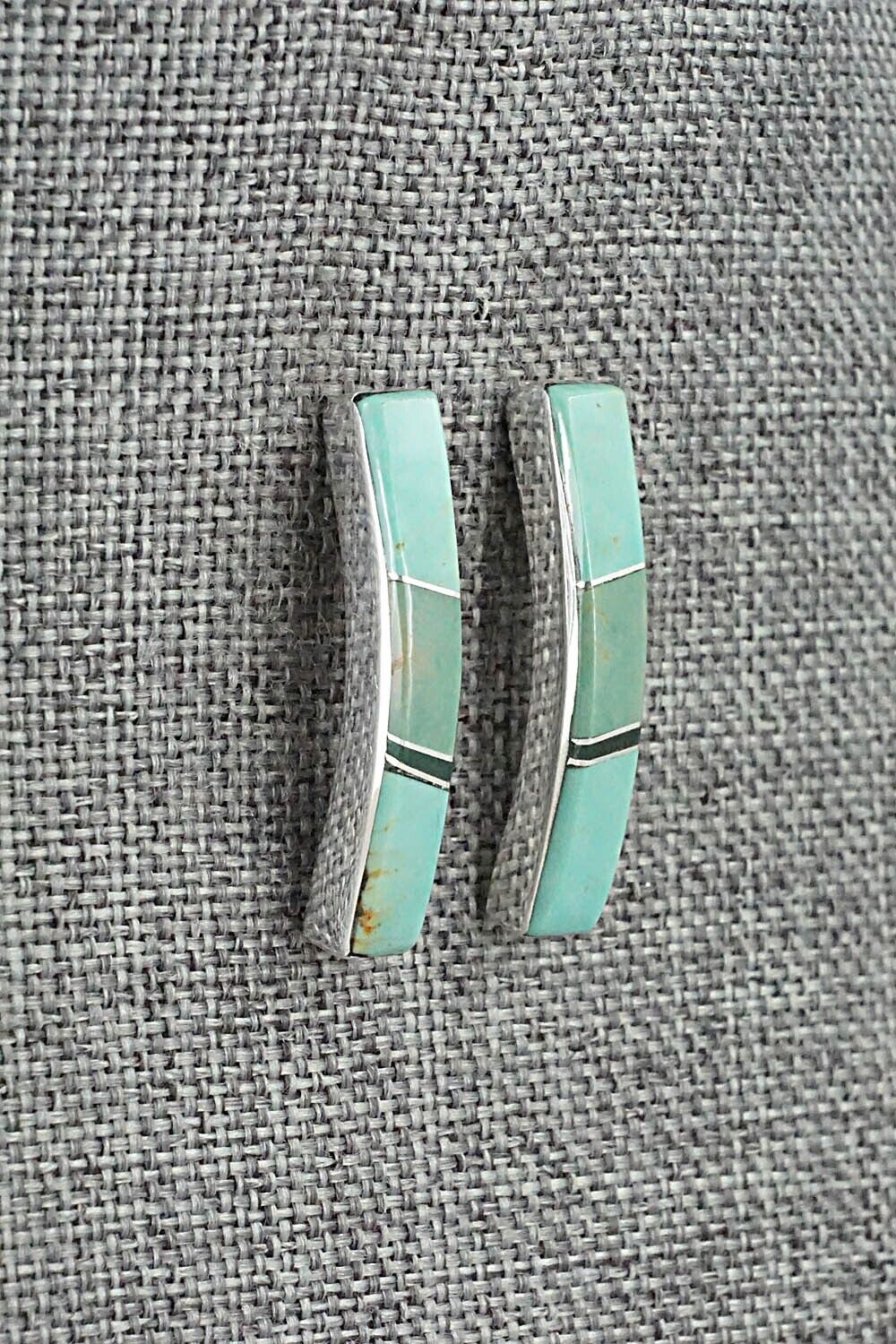 Turquoise, Malachite & Sterling Silver Earrings - Marilyn Yazzie