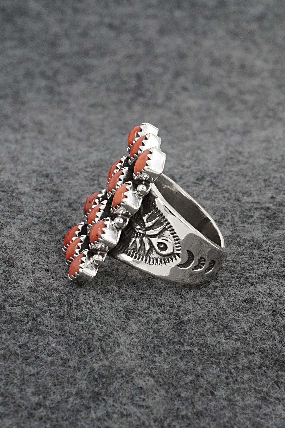 Coral & Sterling Silver Ring - Verley Betone - Size 8.5