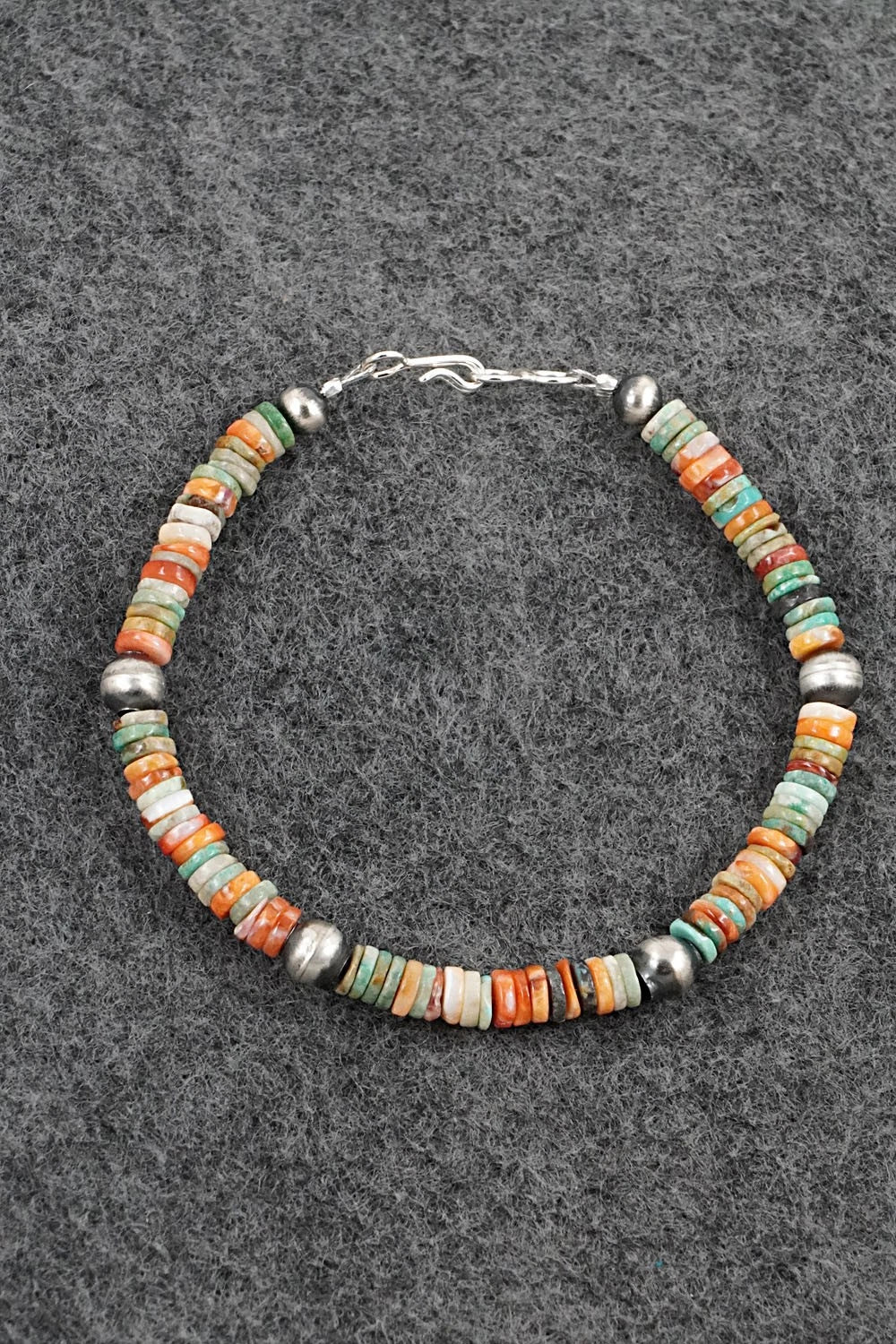 Turquoise, Spiny Oyster & Sterling Silver Bracelet - Doreen Jake