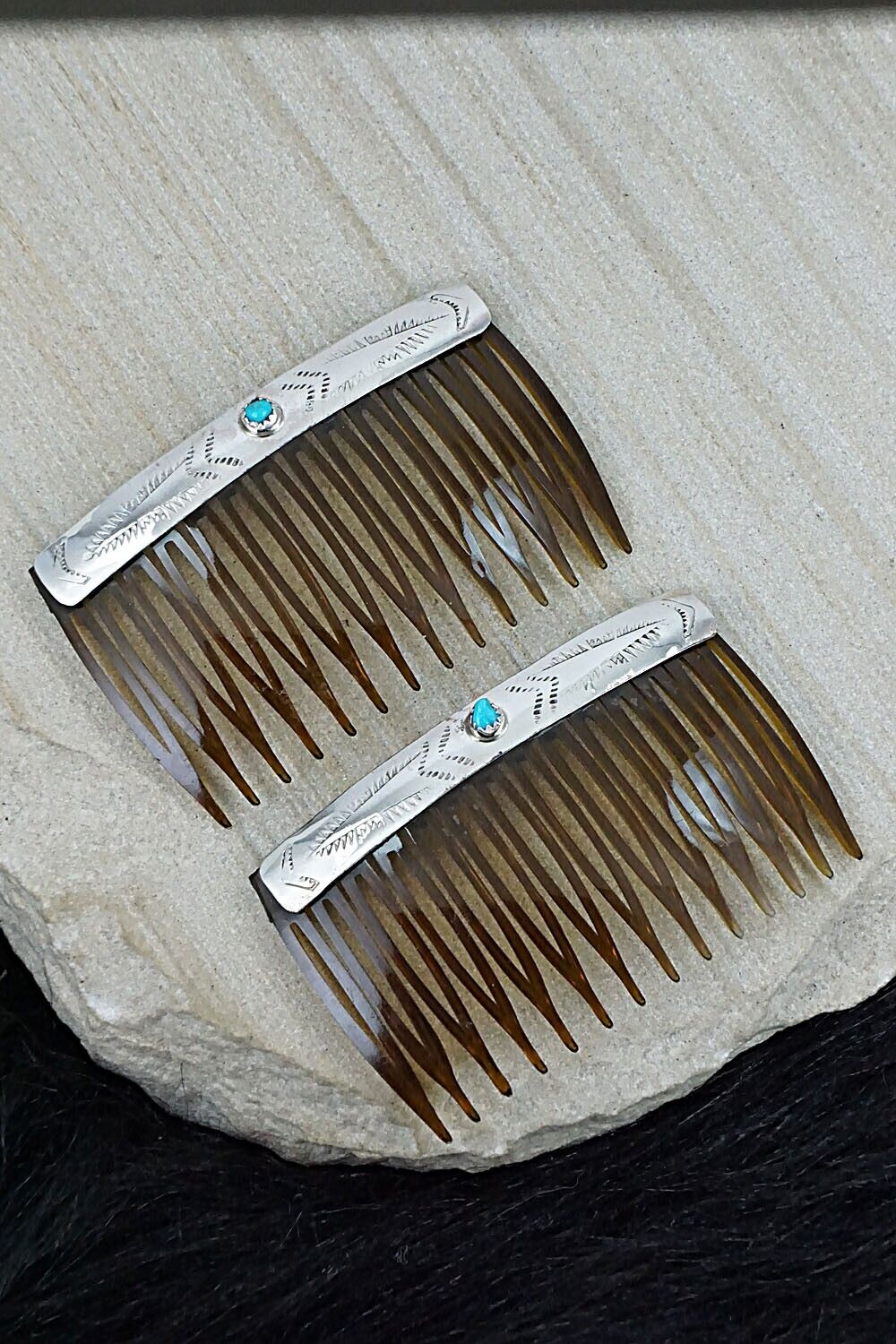 Turquoise & Sterling Silver Hair Combs - Randall Dalgai
