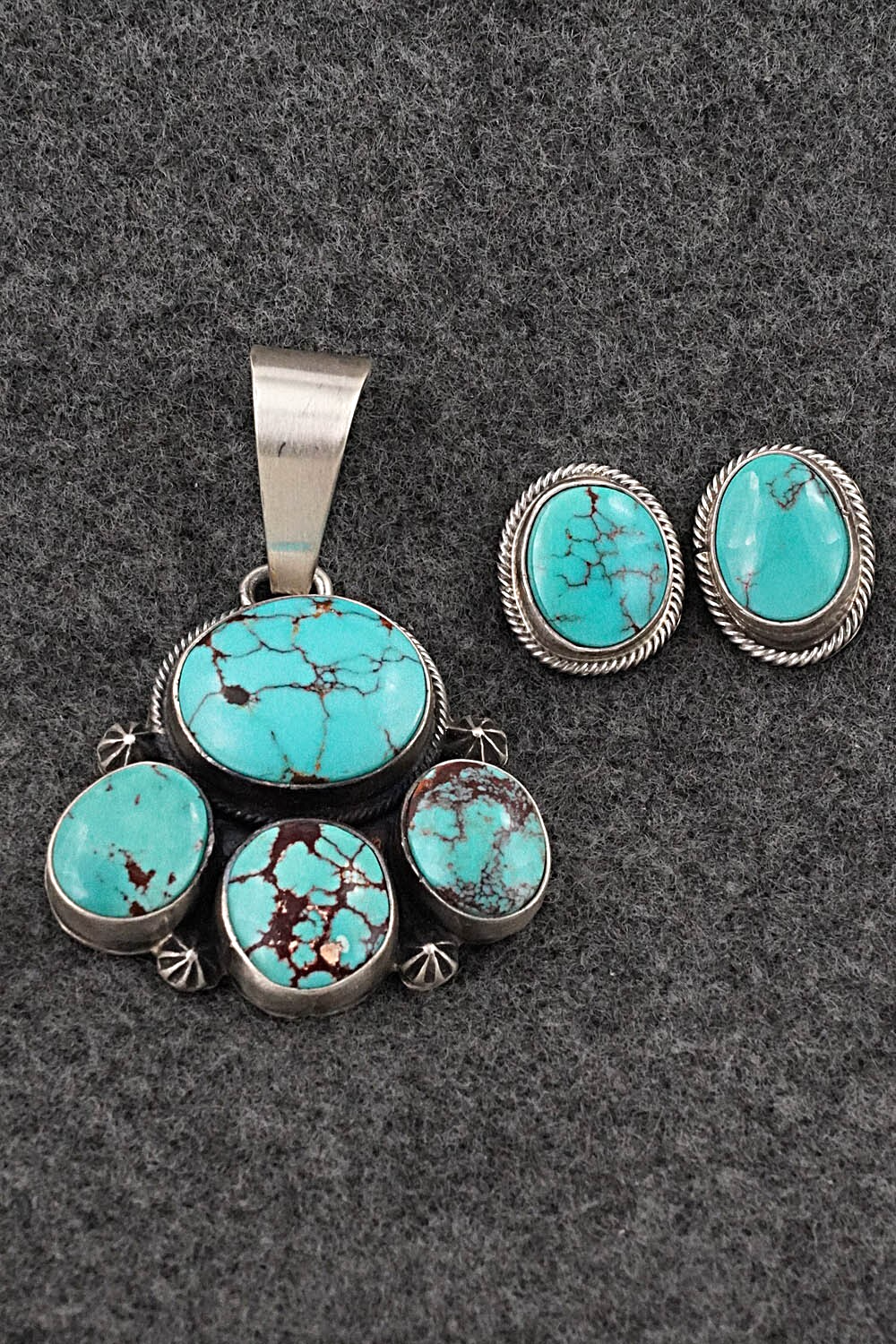 Turquoise & Sterling Silver Pendant and Earrings Set - Darrin Livingston