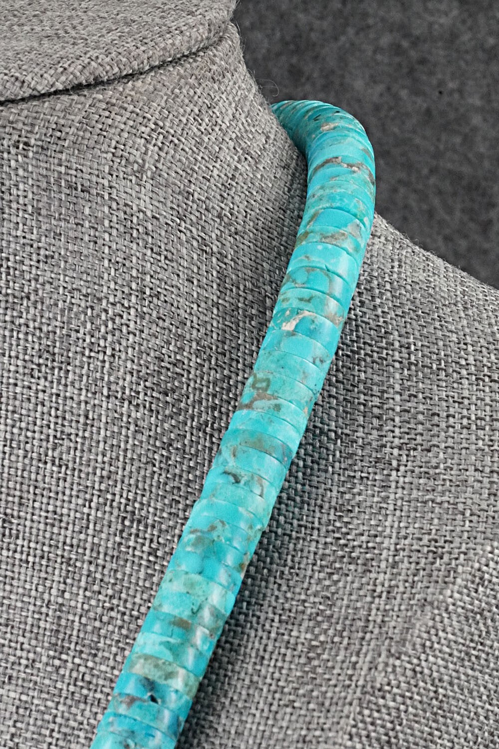 Turquoise & Sterling Silver Necklace 28" - Lupe Lovato