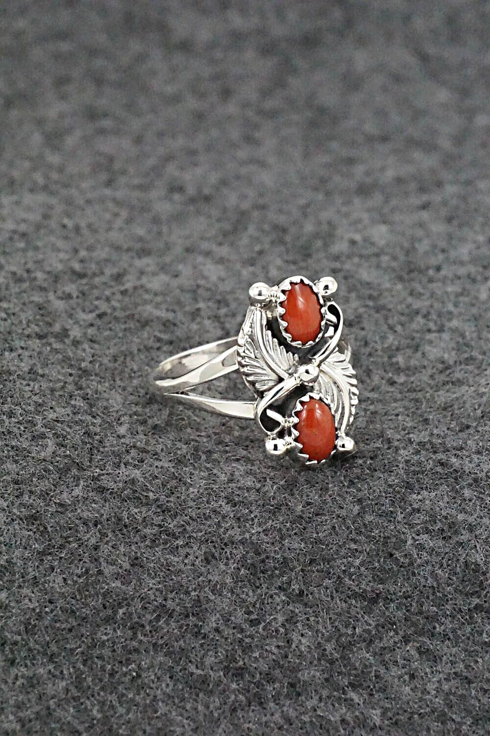 Coral & Sterling Silver Ring - Judy Largo - Size 7.25