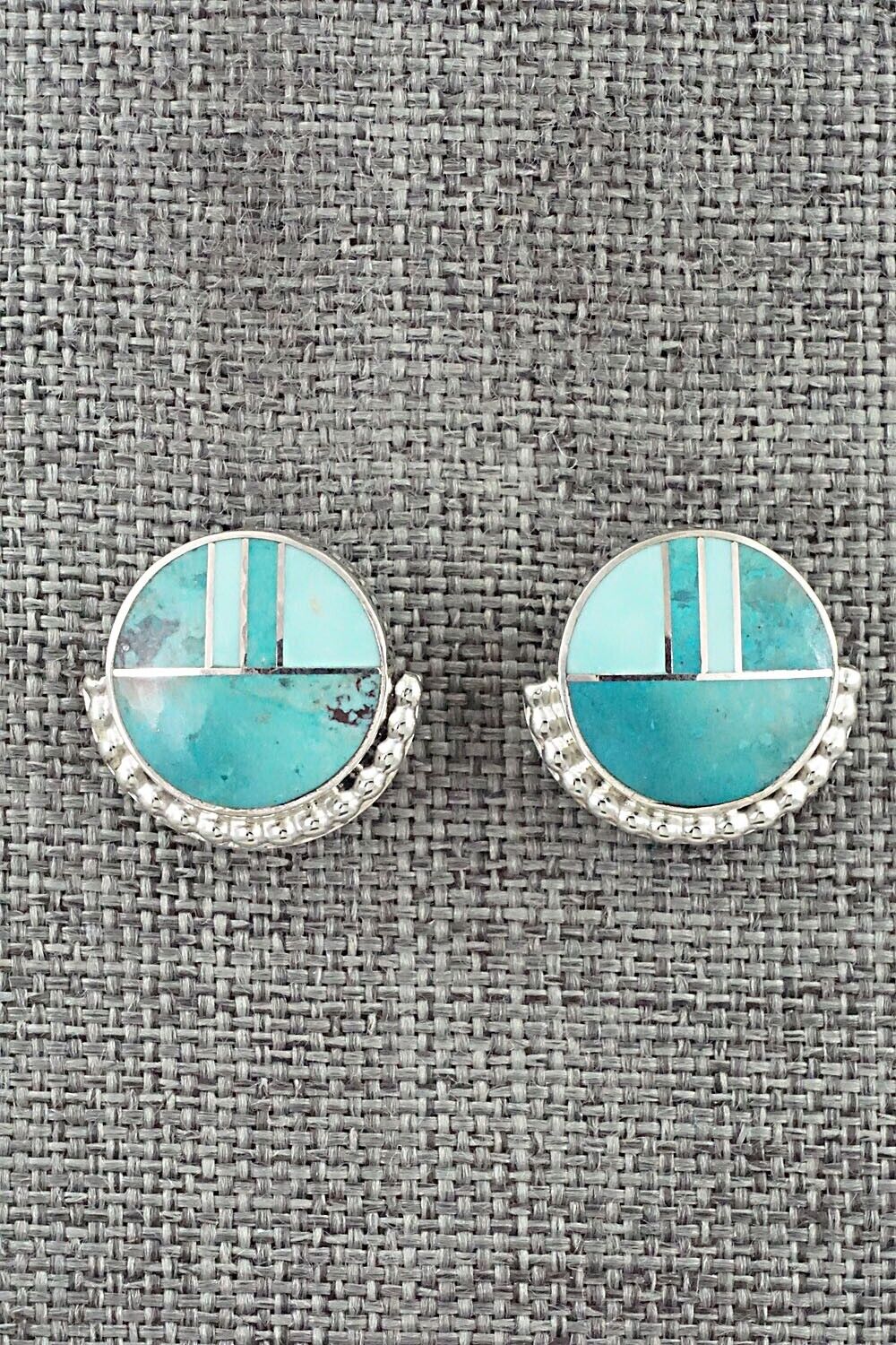 Turquoise & Sterling Silver Inlay Earrings - Curtis Manygoats