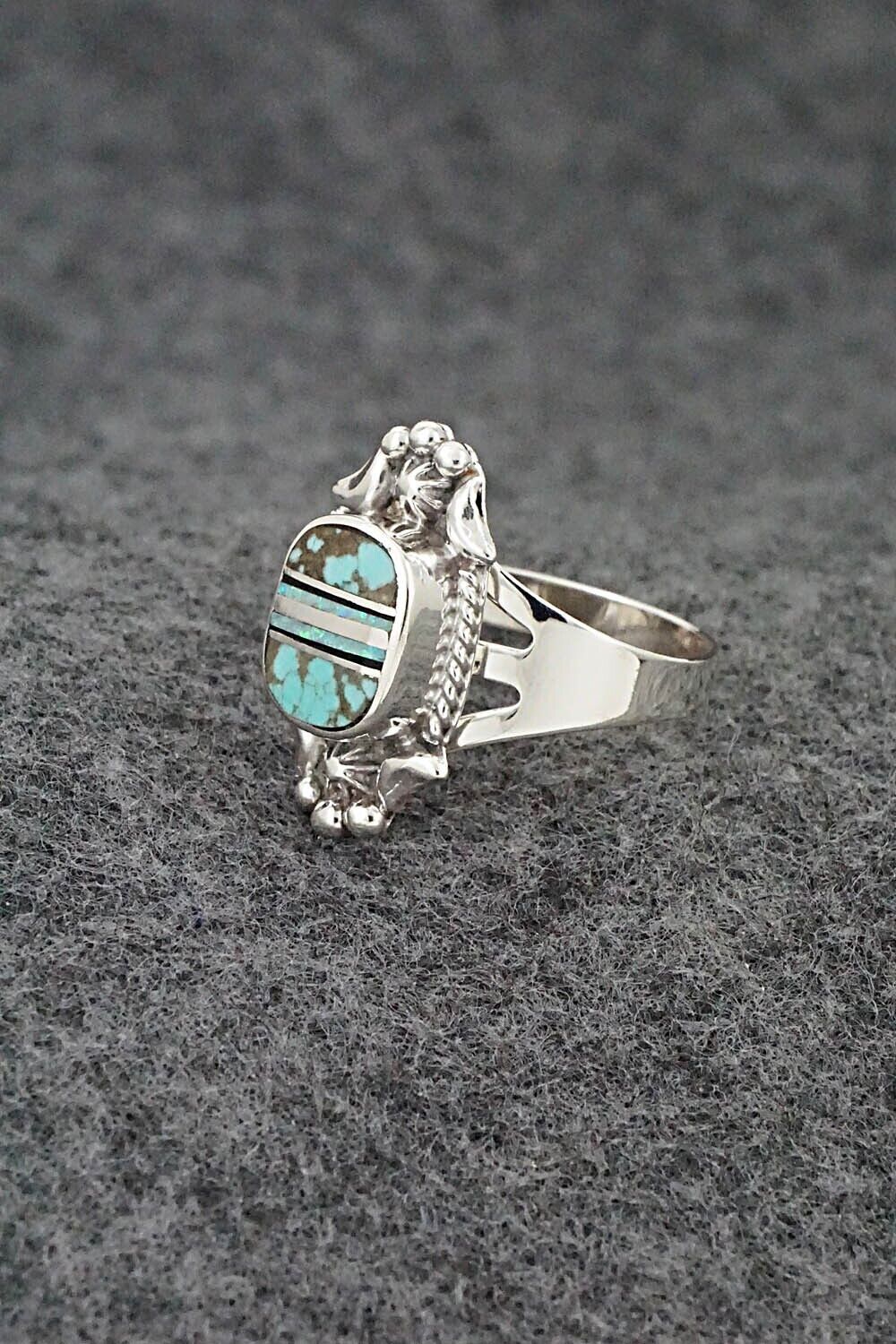 Turquoise, Opalite & Sterling Silver Inlay Ring - James Manygoats - Size 7.5