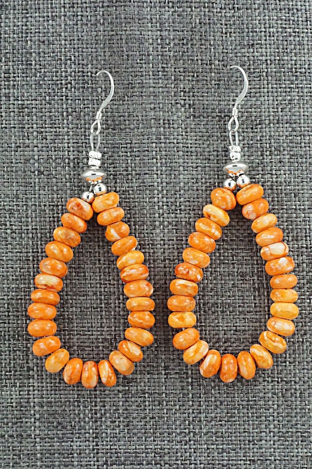 Spiny Oyster & Sterling Silver Earrings - Louise Yazzie