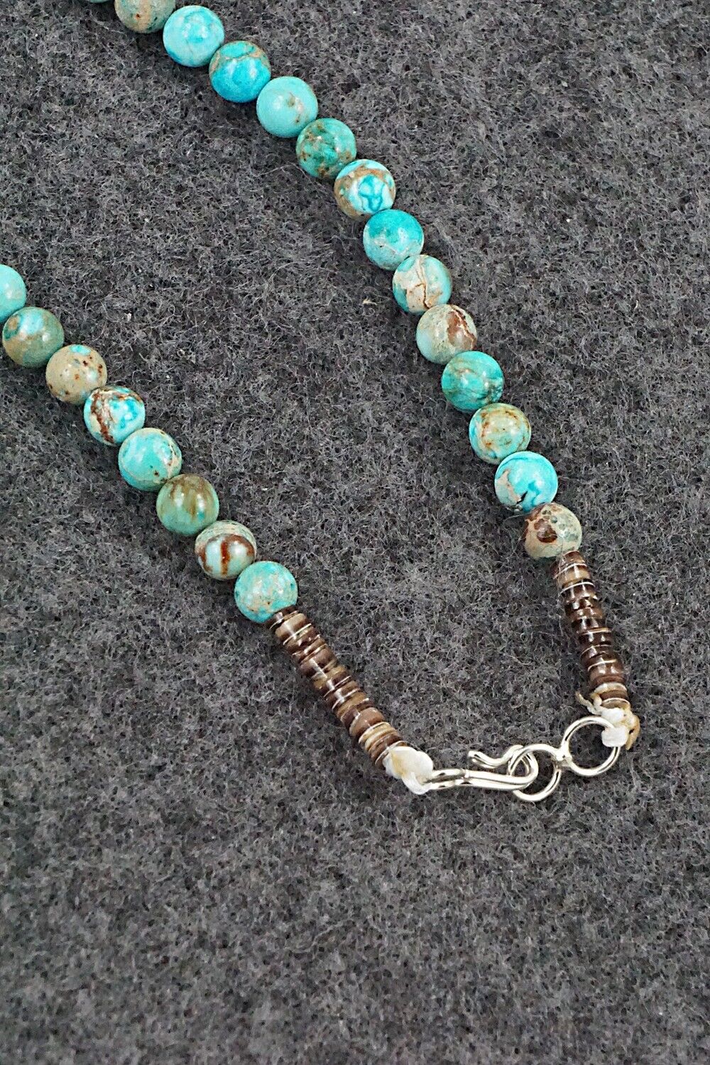 Turquoise, Shell & Sterling Silver Necklace 24" - Ramona Calavaza