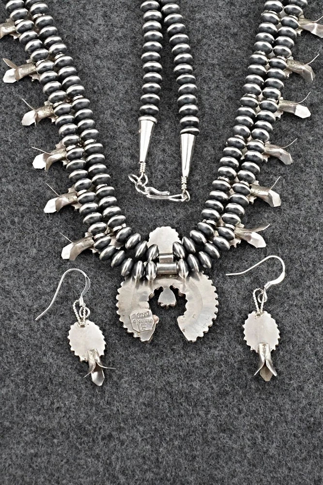 Turquoise & Sterling Silver Mini Squash Blossom Set - Lorena Peina