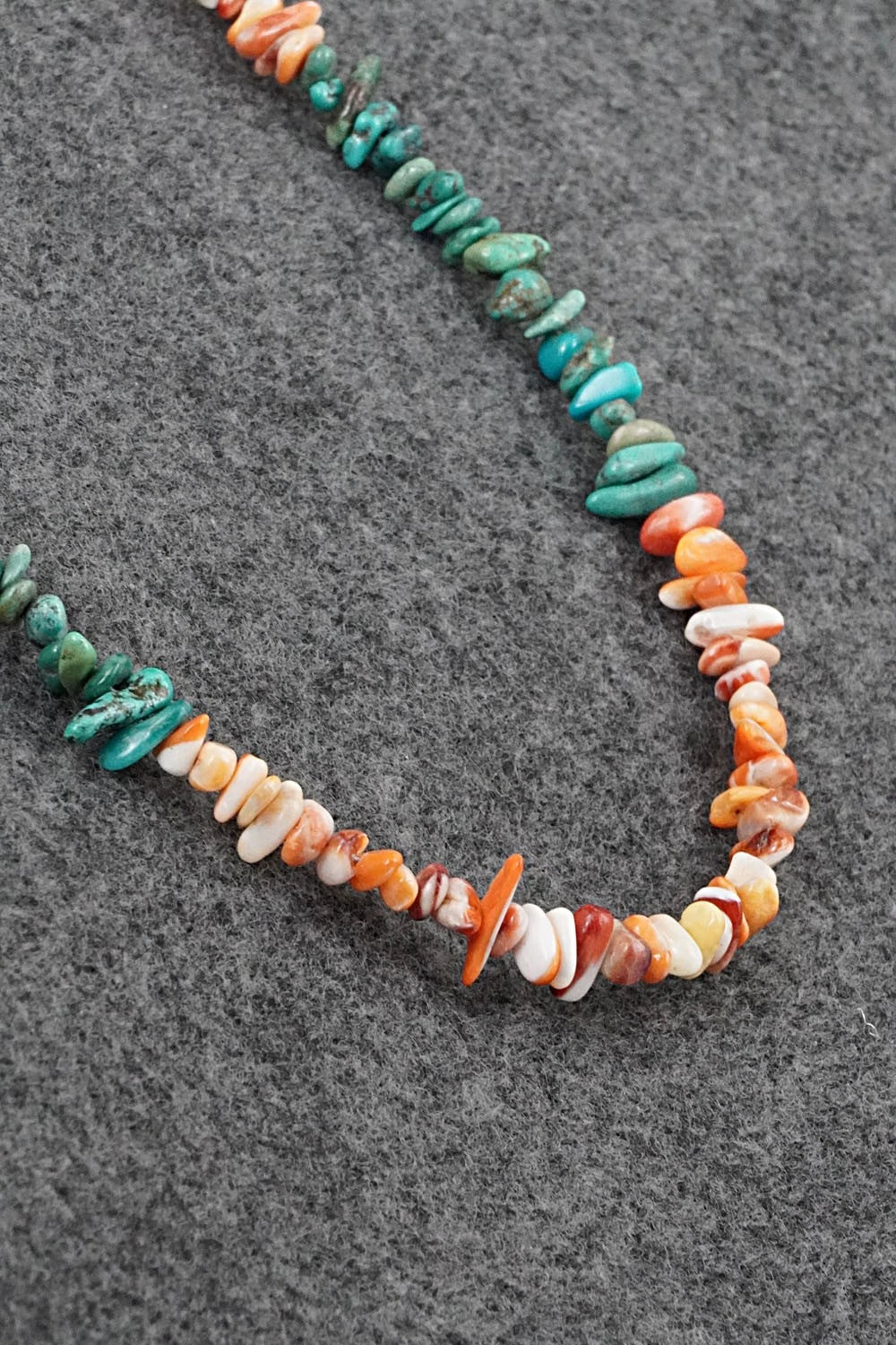 Turquoise, Spiny Oyster & Sterling Silver Necklace 17" - Doreen Jake