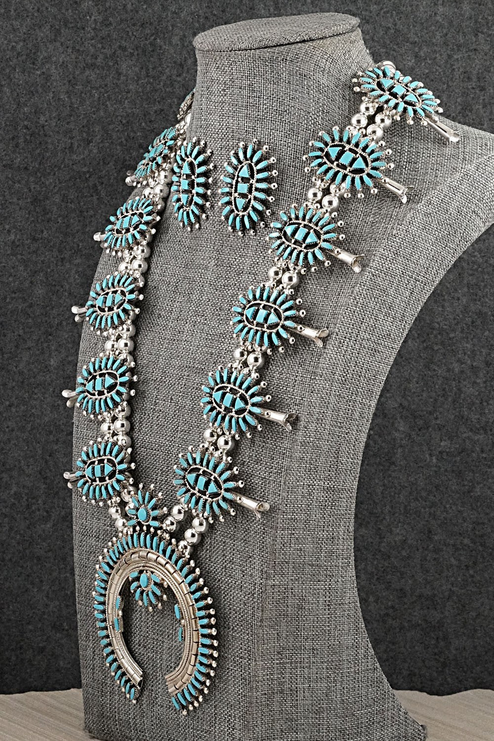 Turquoise & Sterling Silver Squash Blossom Set - Evonne Hustito