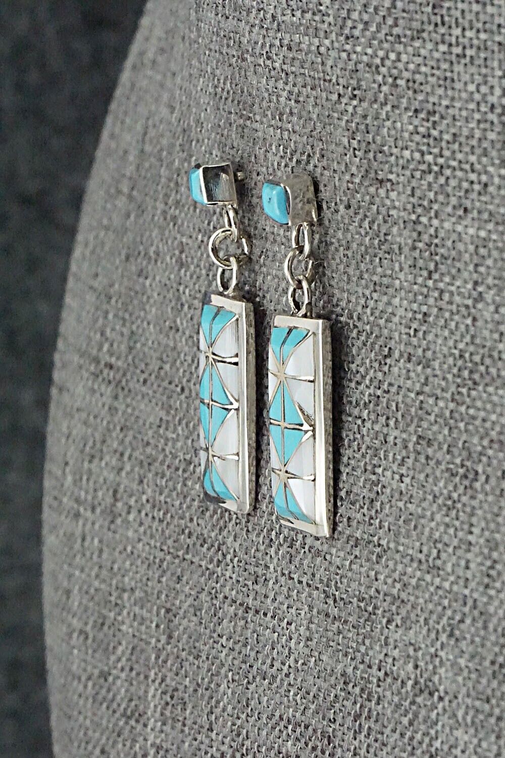 Turquoise, Mother of Pearl & Sterling Silver Earrings - Gloria Tucson